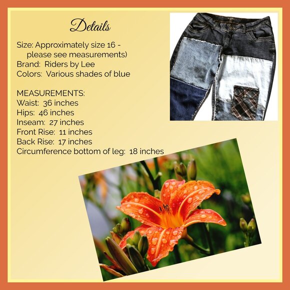 Upcycled Patchwork Jeans: Plus Size 16, Handmade Boho Hippie Grunge Pants - Picture 3 of 10